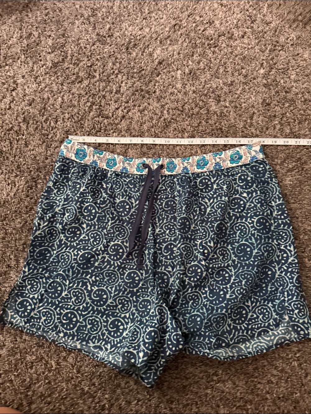 Sundance Kai Large Indigo Batik Block Print Cotton Drawstring Shorts